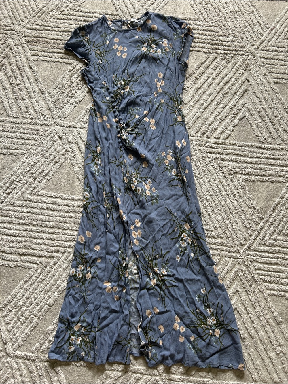 Reformation Blue Floral Short-Sleeve Maxi Dress
